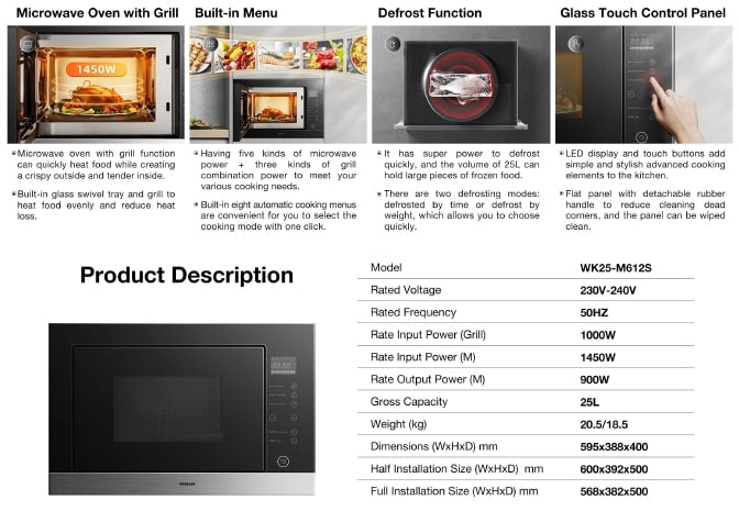 Robam Built in High Power Microwave Oven | Built-in | Model: M612S | Width: 60cm | Capacity: 25L | Power: 1450W|M612