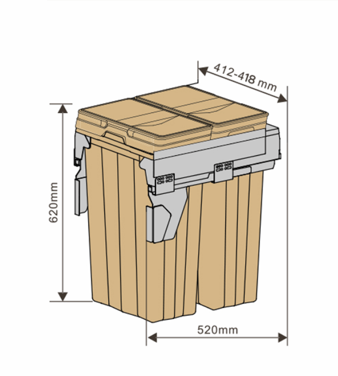 Elite 45cm Max Volume Waste Bin 74L (2x37L) |E101GR