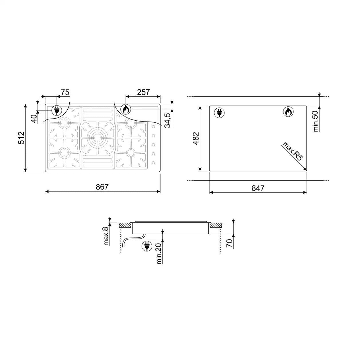 Smeg Built in Gas Hob 87cm |PGF95-4