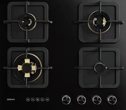 Robam Built in Gas Hob Black Gold Series | Model: B420 | Premium Brass Burners |Explosion Proof 8mm Black Glass | 60cm width|B420
