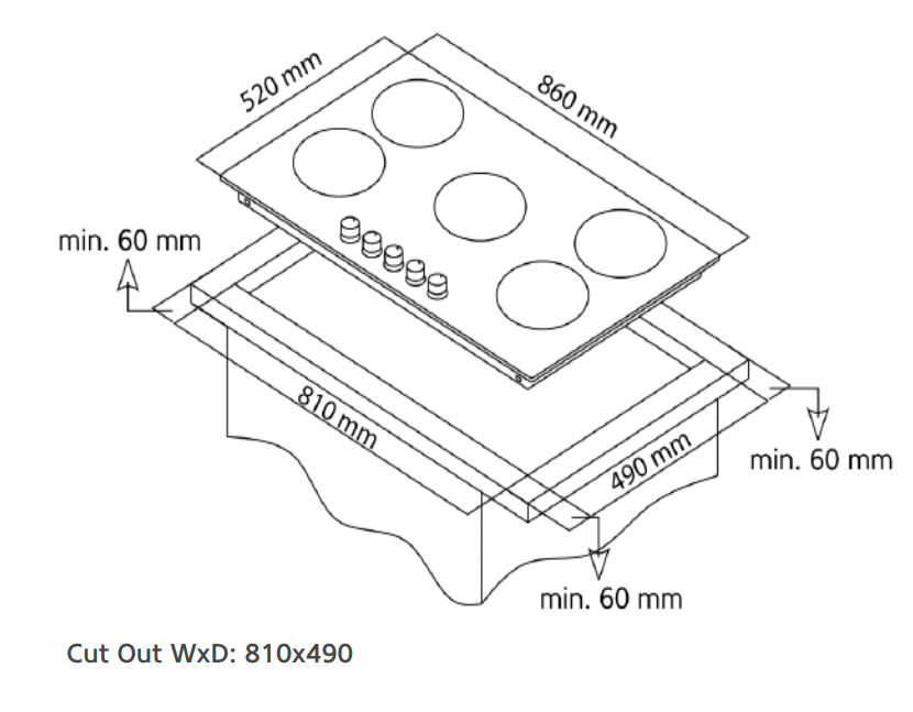 Carysil Built in Cast iron Monoblock 5 Zones 90cm |TA HO GS 90 5Z SS