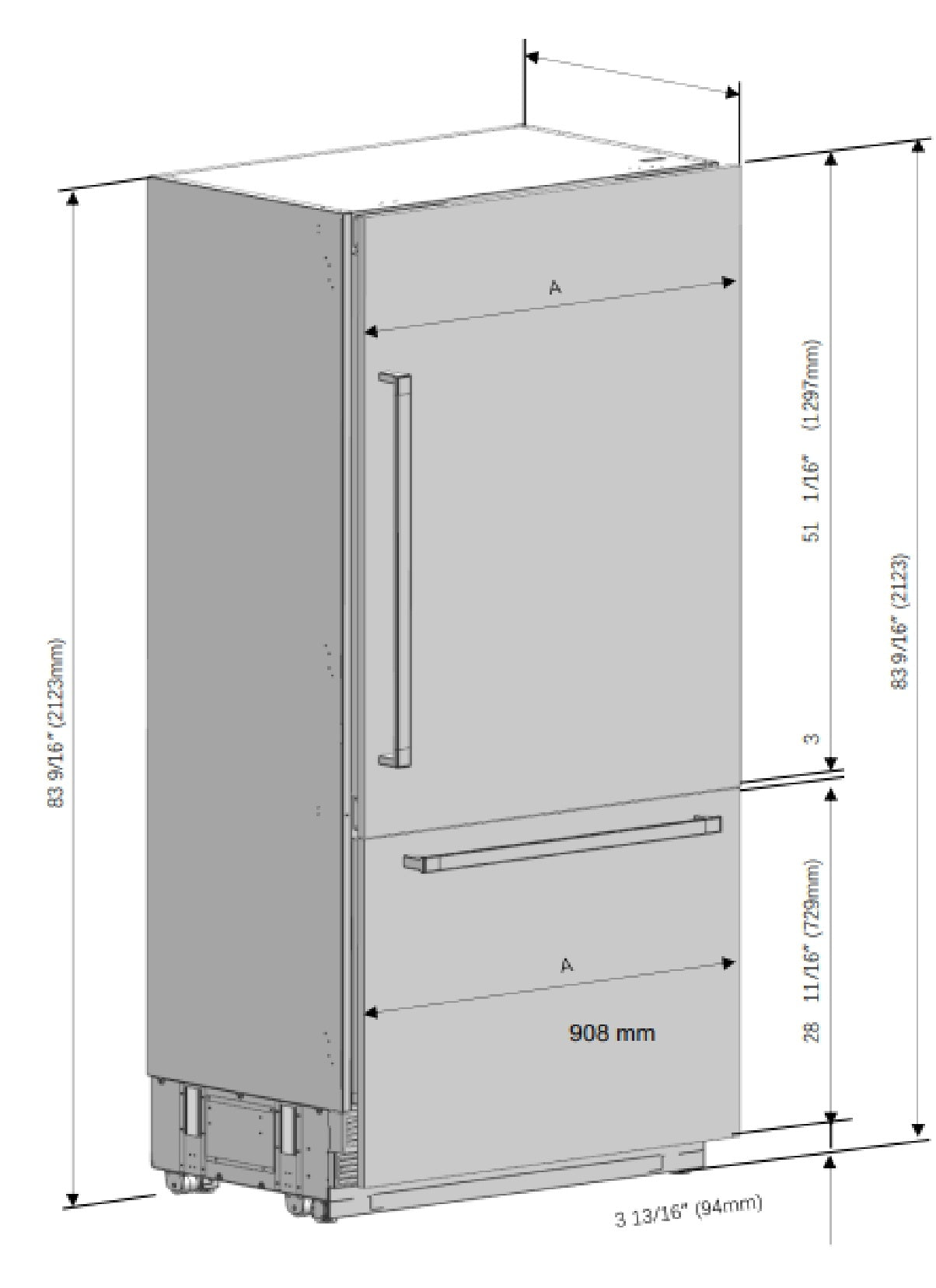 CARYSIL BUILT IN COMBI REFRIGERATOR 90 CM |BI CF NF 90 DC