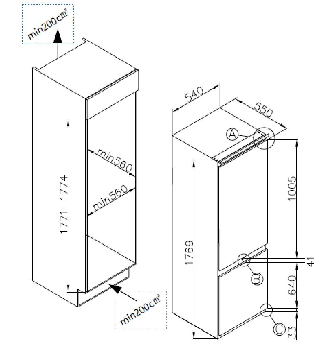 CARYSIL BULT IN COMBI REFRIGERATOR 60 CM |BI CF NF 60 DC
