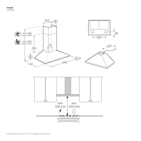 Electrolux 90cm UltimateTaste 300 chimney extractor hood |LFC319K