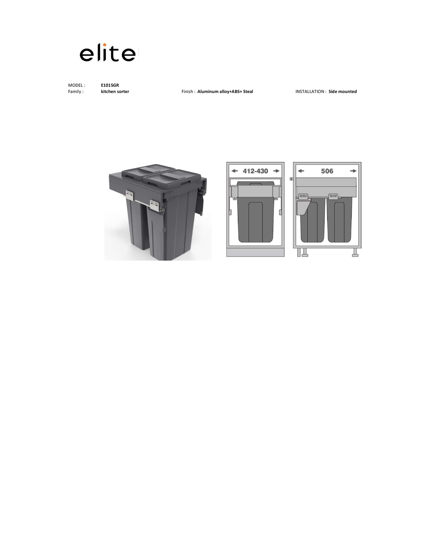 Elite Soft Close Max Volume Waste Bin - 74L (2*37L) |E101SGR