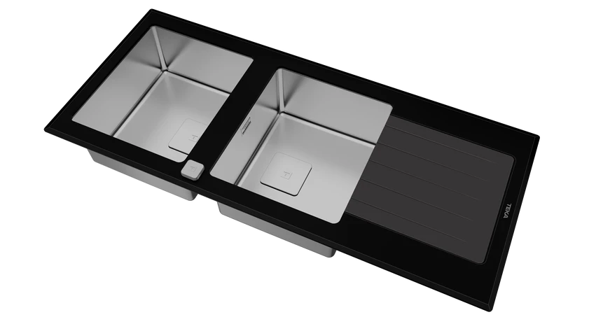 Teka Inset PureLine Glass sink with two bowls and one drainer|Diamond RS15 2B 1D AUTO - Urbancucine