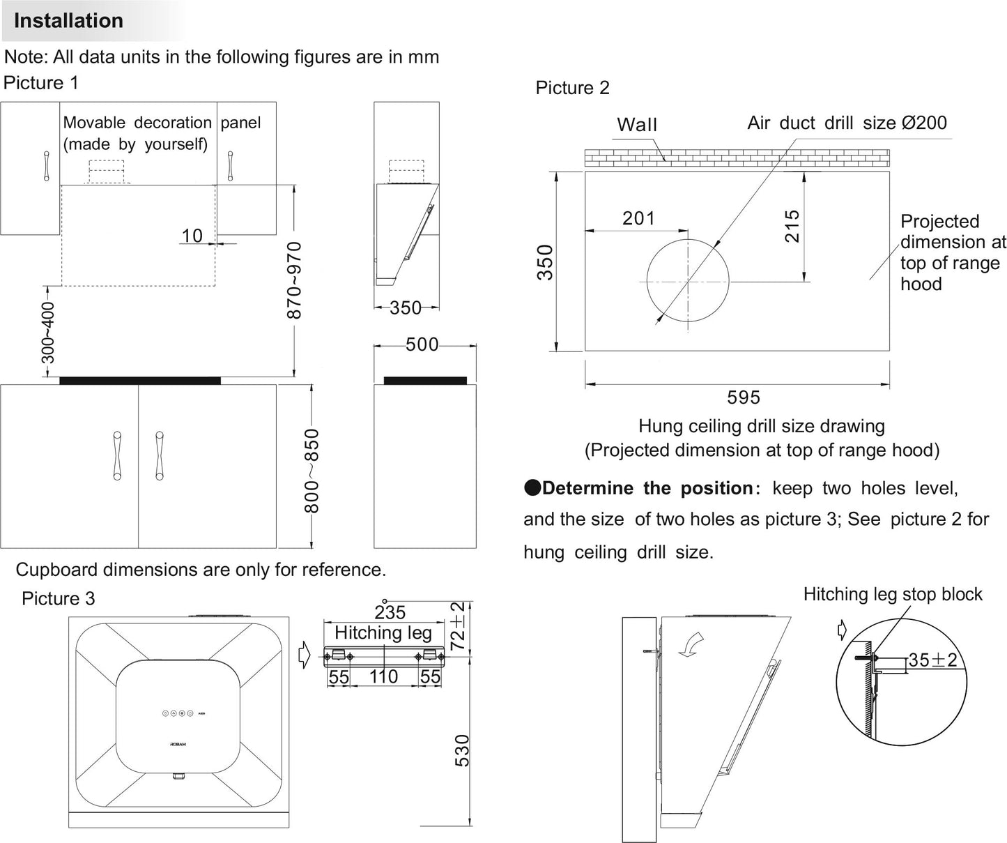 Robam Built in Range Hood | Side Draft type | Model: A610 | 60cm | Airflow: 1020 m3/hr | Pressure: 400 Pa | Noise: < 58dB|A610