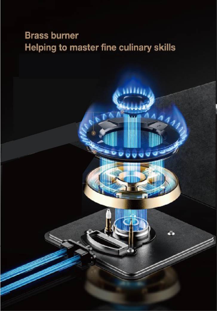 Robam Built in Gas Hob Black Gold Series | Model: B420 | Premium Brass Burners |Explosion Proof 8mm Black Glass | 60cm width|B420