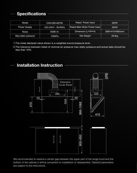 Robam Built in Range Hood | Side Draft type | Model: A675S | 90cm | Airflow: 1500 m3/hr | Pressure: 1000 Pa | Noise: < 50dB | AI Smart Gesture Control|A675S