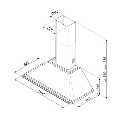Smeg Built In Victoria Hood, 110 cm, Chimney| KT110PE