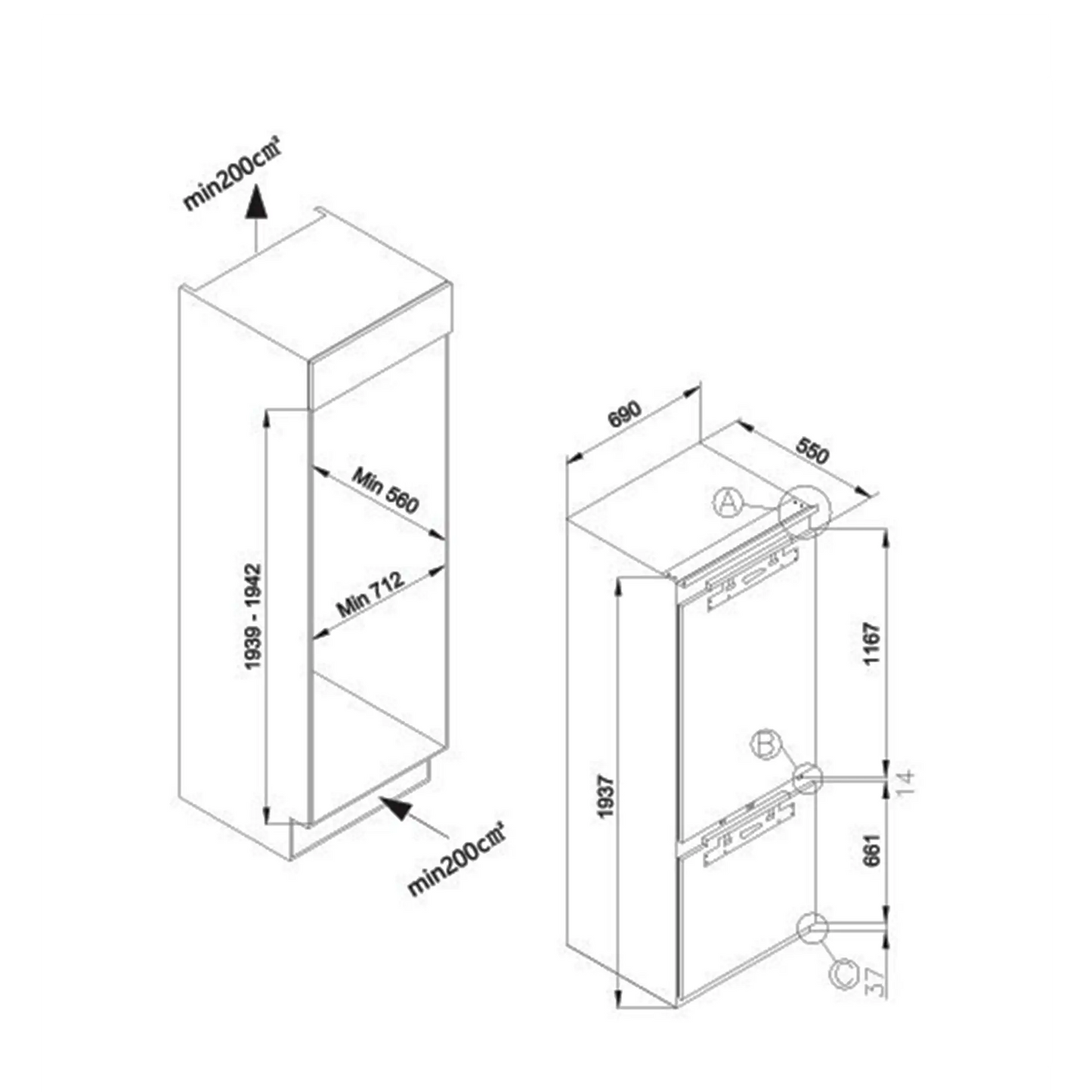 CM BUILT-IN COMBI FRIDGE & FREEZER 70 CM |CM 2770