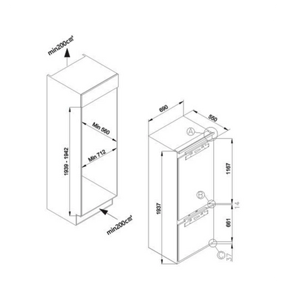 CM BUILT-IN COMBI FRIDGE & FREEZER 70 CM |CM 2770