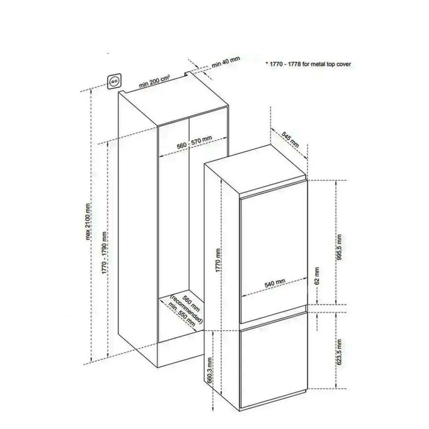 CM BUILT-IN COMBI FRIDGE & FREEZER 60 CM |CM 2761