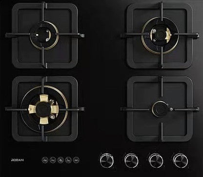 Robam Built in Gas Hob Black Gold Series | Model: B420 | Premium Brass Burners |Explosion Proof 8mm Black Glass | 60cm width|B420