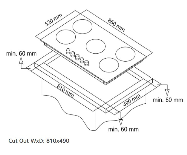 Carysil built in GAS/ ELECTRIC Hob 90cm |LI HO GS EL 90 6Z SS