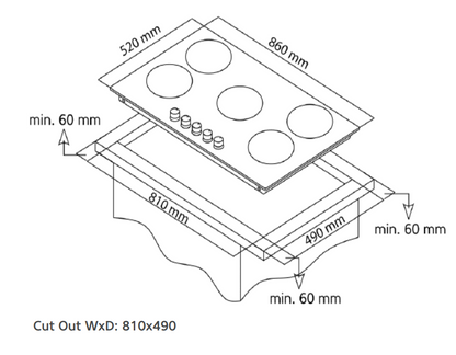 Carysil Built in Cast iron Monoblock 5 Zones 90cm |TA HO GS 90 5Z SS