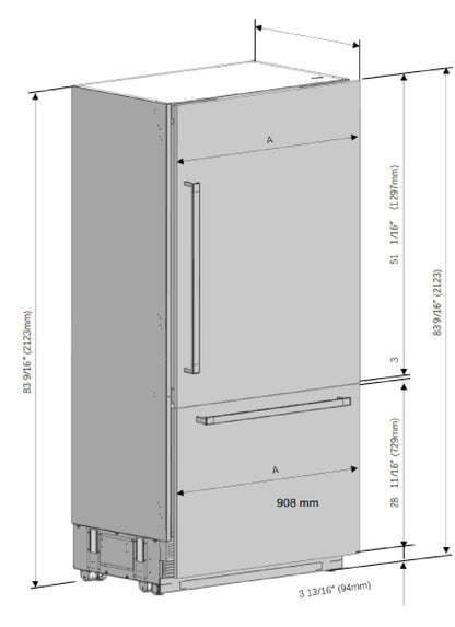 CARYSIL BUILT IN COMBI REFRIGERATOR 90 CM |BI CF NF 90 DC