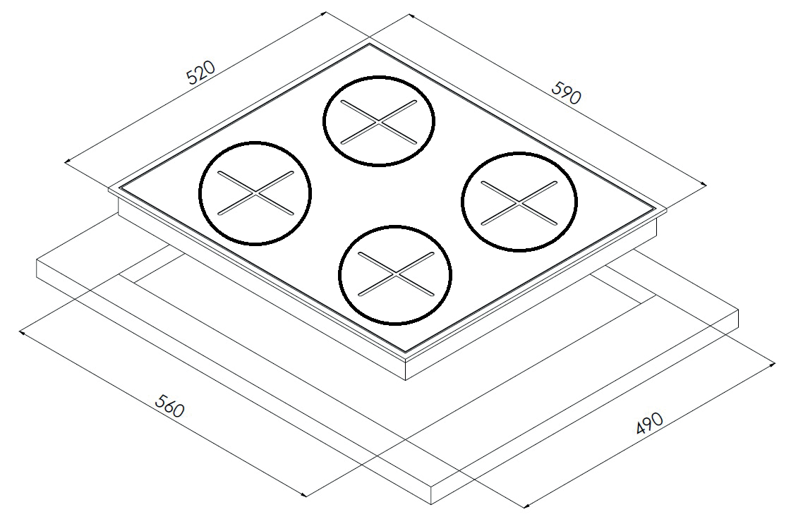 Carysil Built in Gas on Glass Hob 60cm Black |LI HO GS 60 4Z BK