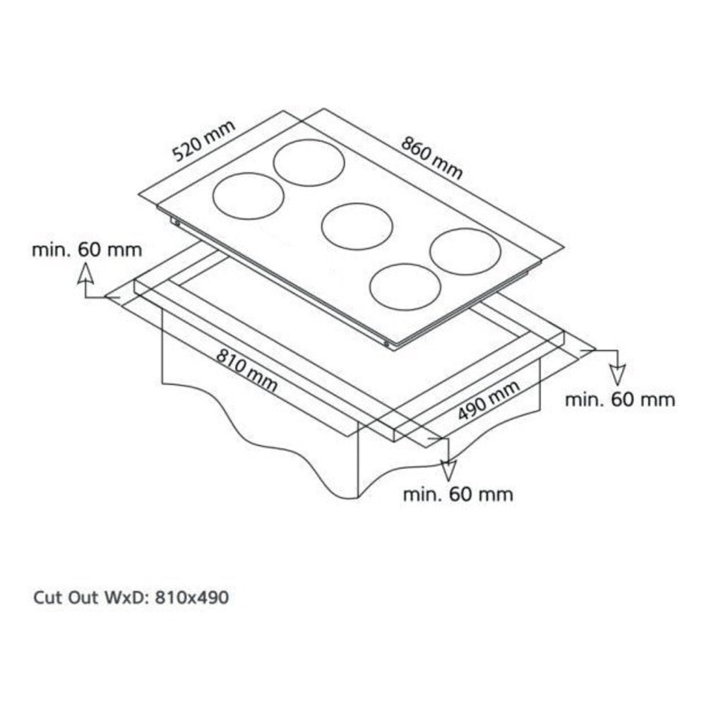 Carysil Built in Vitroceramic Electric Hob 90cm |VC HO EL 90 5Z BG