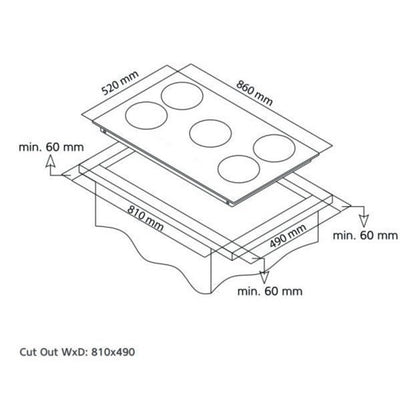 Carysil Built in Vitroceramic Electric Hob 90cm |VC HO EL 90 5Z BG