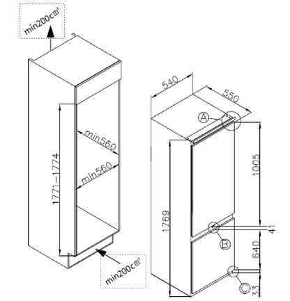 CARYSIL BULT IN COMBI REFRIGERATOR 60 CM |BI CF NF 60 DC