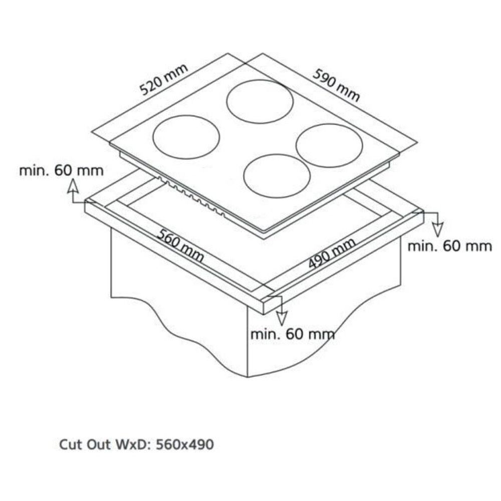 Carysil Built in Vitroceramic Hob 60cm |VC HO EL 60 4Z BG