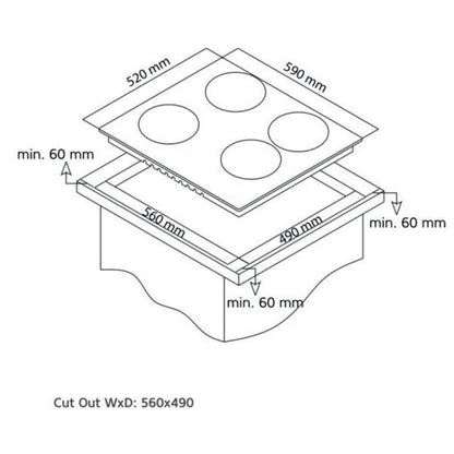 Carysil Built in Vitroceramic Hob 60cm |VC HO EL 60 4Z BG