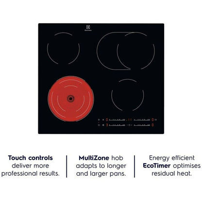 Electrolux 60cm Built in Ceramic Hob Radiant Hob with 4 Cooking Zones |EHR64441CK