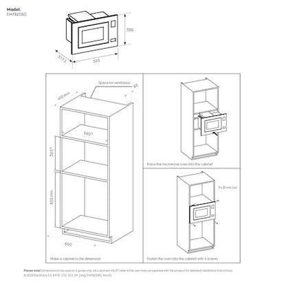Electrolux 600 Series built in grill microwave oven with 25L capacity |EMFB25BG