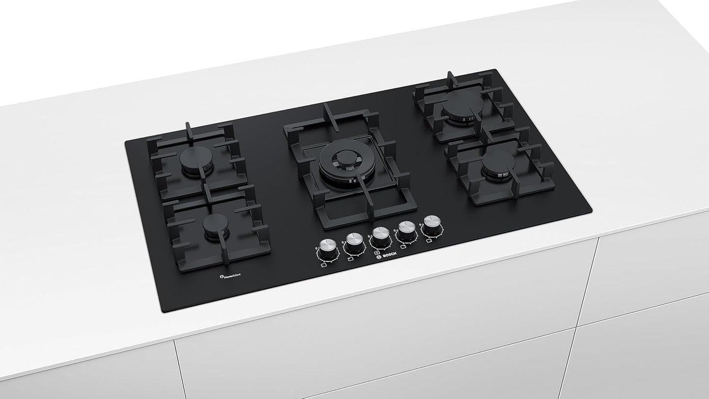 Bosch Series  6, 90cm Built-In Hob 5 Gas Burners, Tempered glass | PPQ9B6O90M