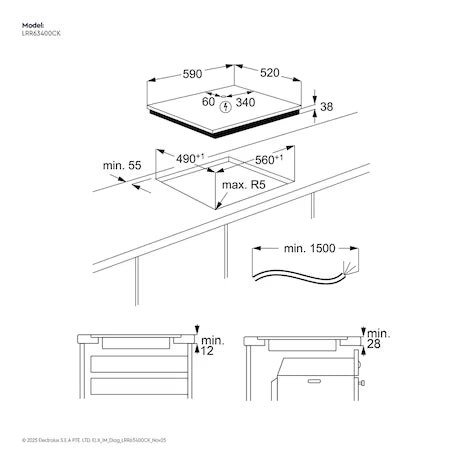 Electrolux 60cm 300 Series built-in ceramic hob with 4 cooking zones |LRR63400CK