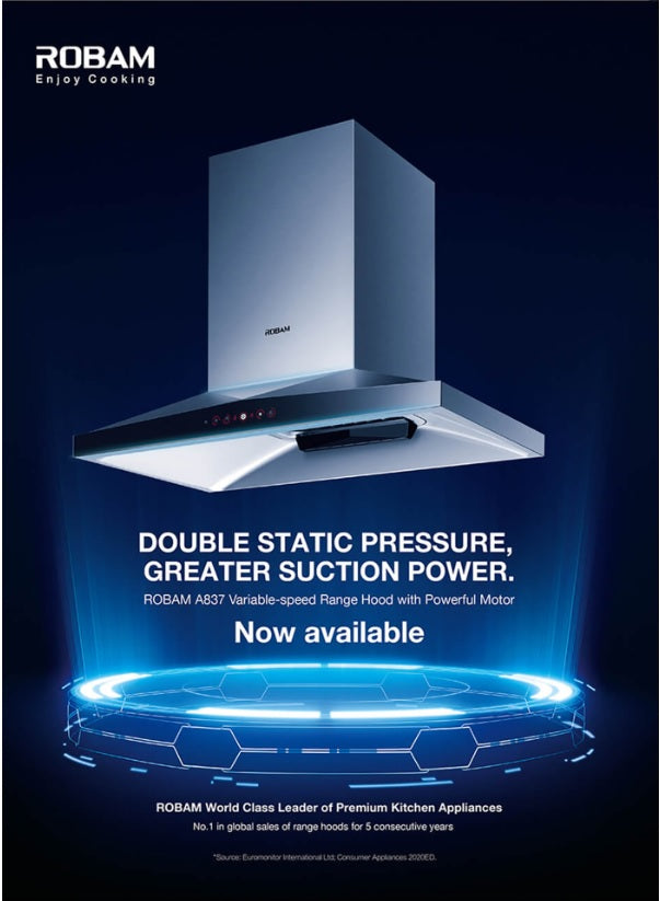 Robam Built in Range Hood | Deep Cavity type | Model: A837 | 90cm | Airflow: 1200 m3/hr | Pressure: 800 Pa|A837
