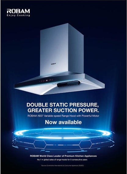 Robam Built in Range Hood | Deep Cavity type | Model: A837 | 90cm | Airflow: 1200 m3/hr | Pressure: 800 Pa|A837