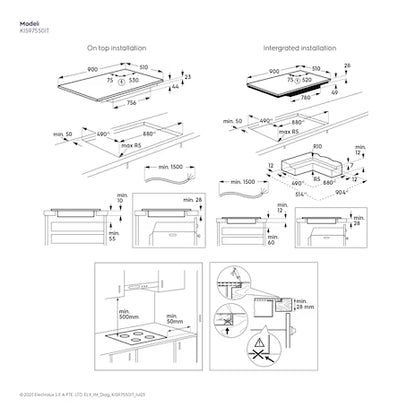 Electrolux 90cm 800 SenseBoil&Fry built-in induction hob with 5 cooking zones |KIS97550IT