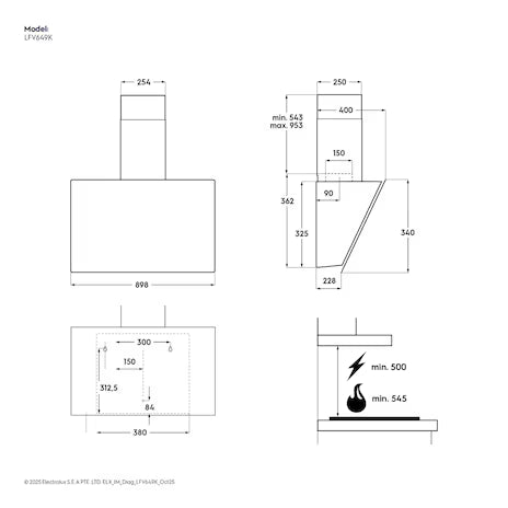 Electrolux 90cm 600 Series slope extractor hood |LFV649K