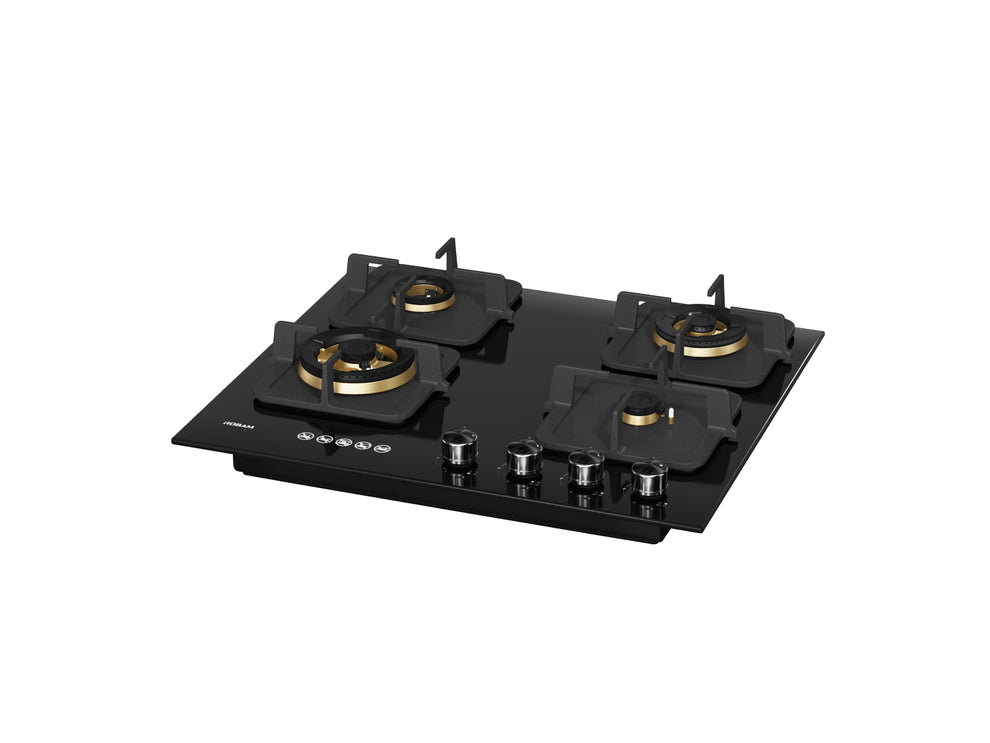 Robam Built in Gas Hob Black Gold Series | Model: B420 | Premium Brass Burners |Explosion Proof 8mm Black Glass | 60cm width|B420