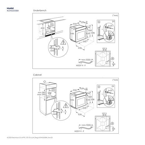 Electrolux 60cm 300 Series built-in single oven with 65L capacity |KOHGE00BX