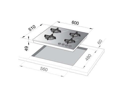 Elba Built-in Gas On Glass Hobs 60 cm|E41-452D BK