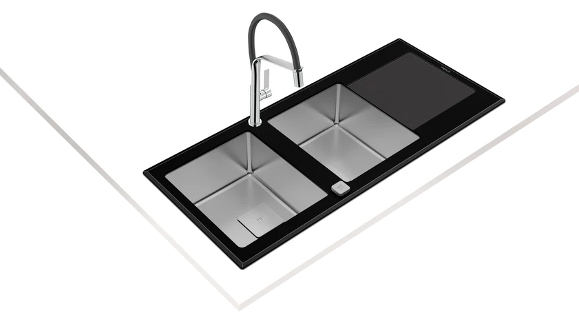 Teka Inset PureLine Glass sink with two bowls and one drainer|Diamond RS15 2B 1D AUTO