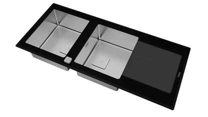 Teka Inset PureLine Glass sink with two bowls and one drainer|Diamond RS15 2B 1D AUTO - Urbancucine 