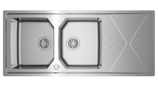 Teka Top/Flush reversible stainless steel sink with two bowls and one drainer|Brooklyn 80 M-XP 2B 1D