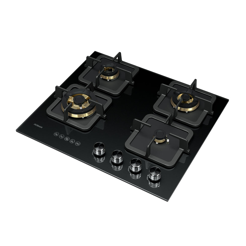 Robam Built in Gas Hob Black Gold Series | Model: B420 | Premium Brass Burners |Explosion Proof 8mm Black Glass | 60cm width|B420