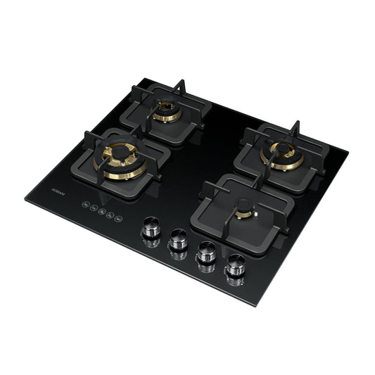 Robam Built in Gas Hob Black Gold Series | Model: B420 | Premium Brass Burners |Explosion Proof 8mm Black Glass | 60cm width|B420
