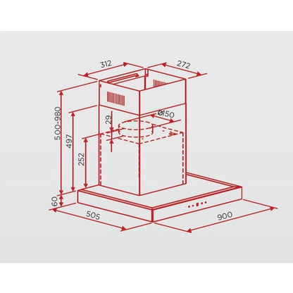 Hoover Built-In T-Shape Hood 60cm | HTH-A60-SBIP