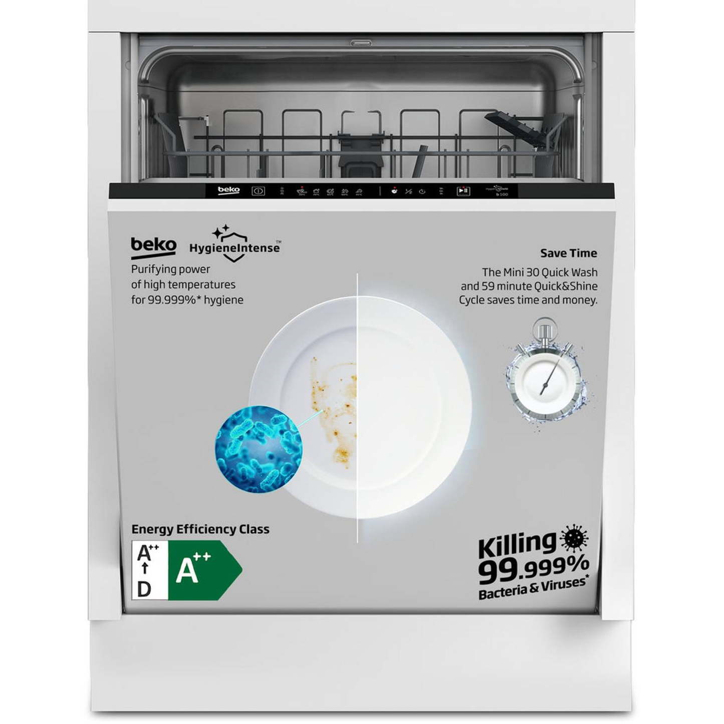 Beko | Built in Fully Integrated Dishwasher 13 Place Settings,5 Programmes,2 Racks, BDIN153E3 - (White)