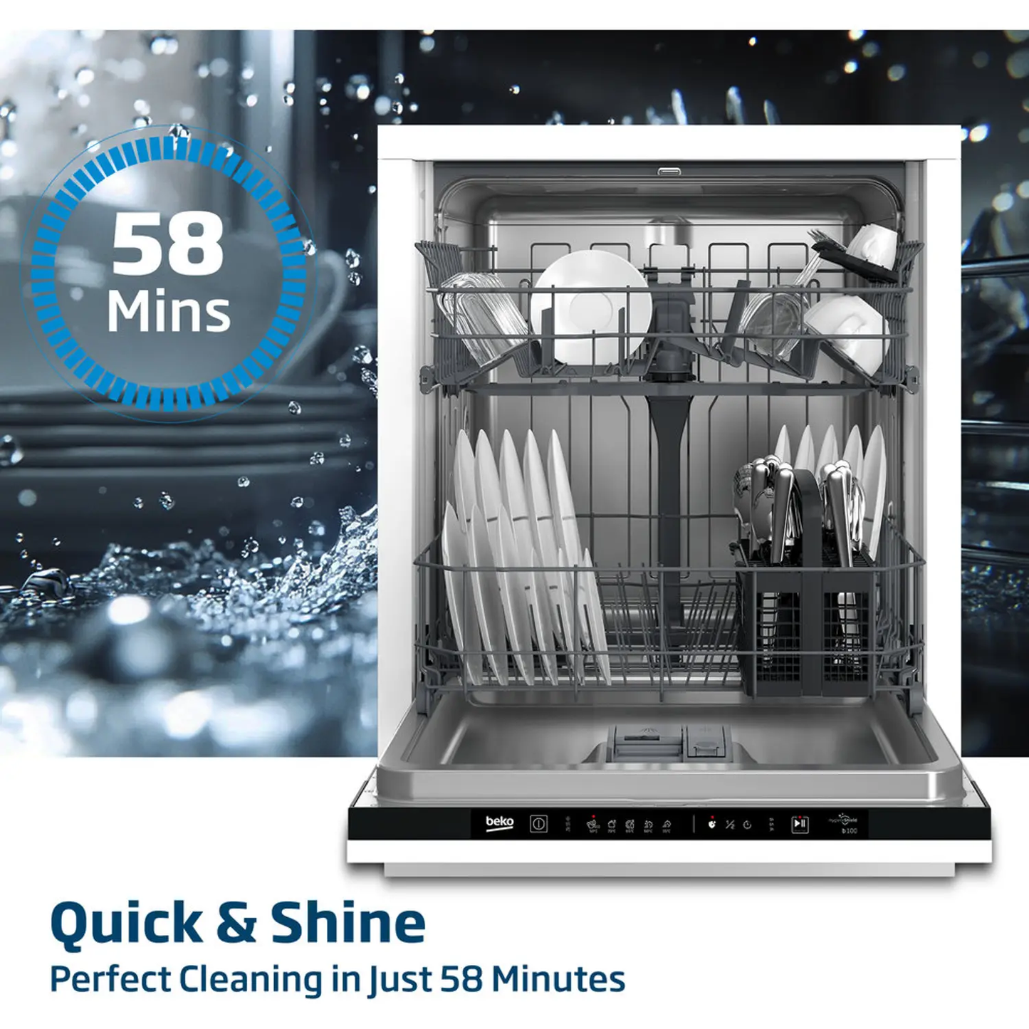 Beko | Built in Fully Integrated Dishwasher 13 Place Settings,5 Programmes,2 Racks, BDIN153E3 - (White)