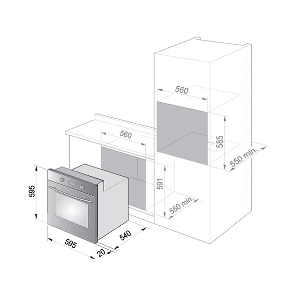 Elba 72L Built in Electric oven 60cm|XLA 800